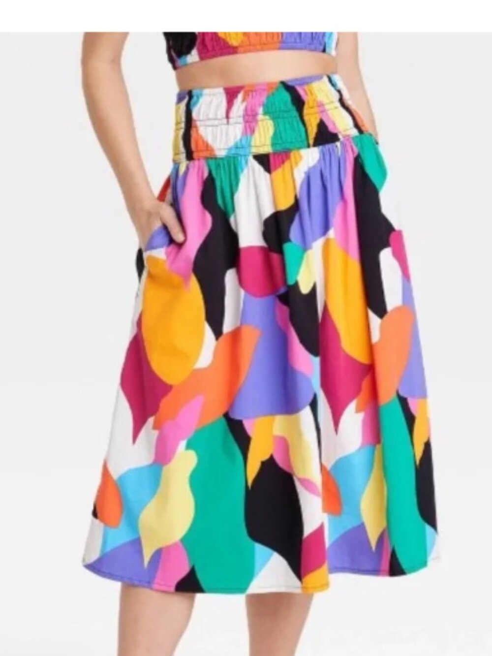 A New Day Colorful Smocked Midi Skirt Small